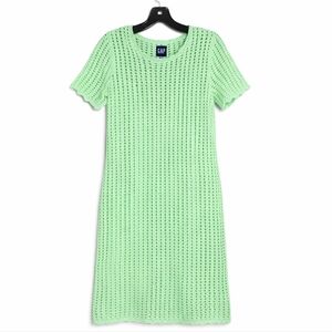 GAP 2 pc Soft Mint Green Open Knit Short Sleeve Removable Slip Cottagecore Dress